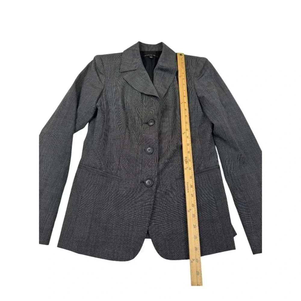 Lafayette 148 Gray Pinstriped Lined Wool Blend Blazer Jacket